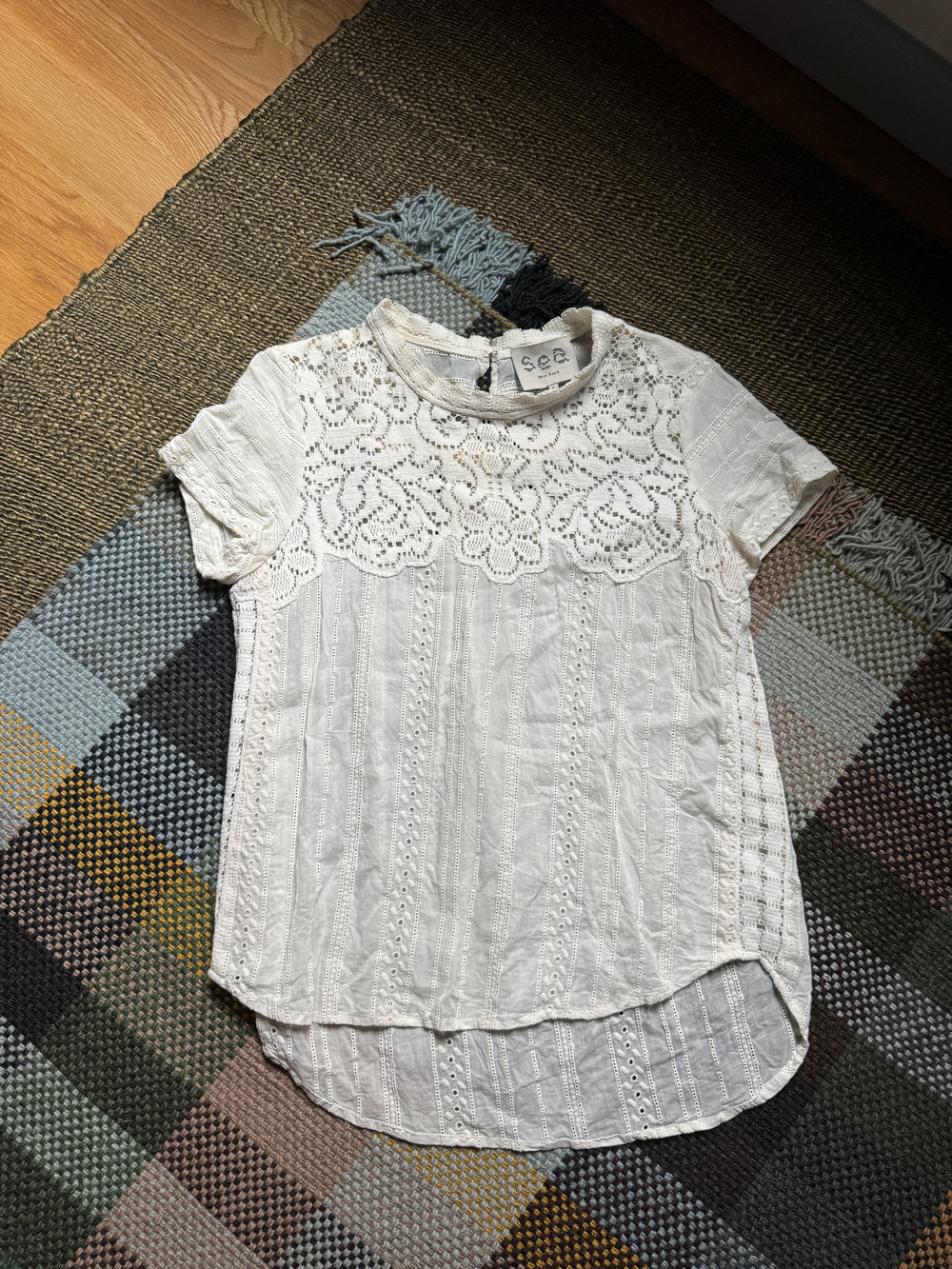 Sea New York White Lace Short Sleeve Blouse Sz 8